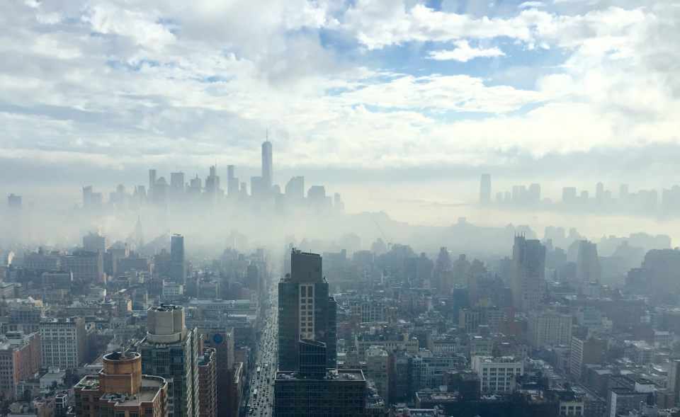 Morning Airplane view over sky rise buildings