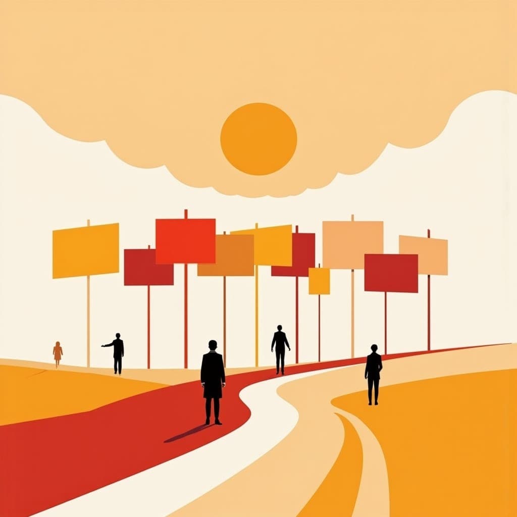 Illustration of people standing on a road